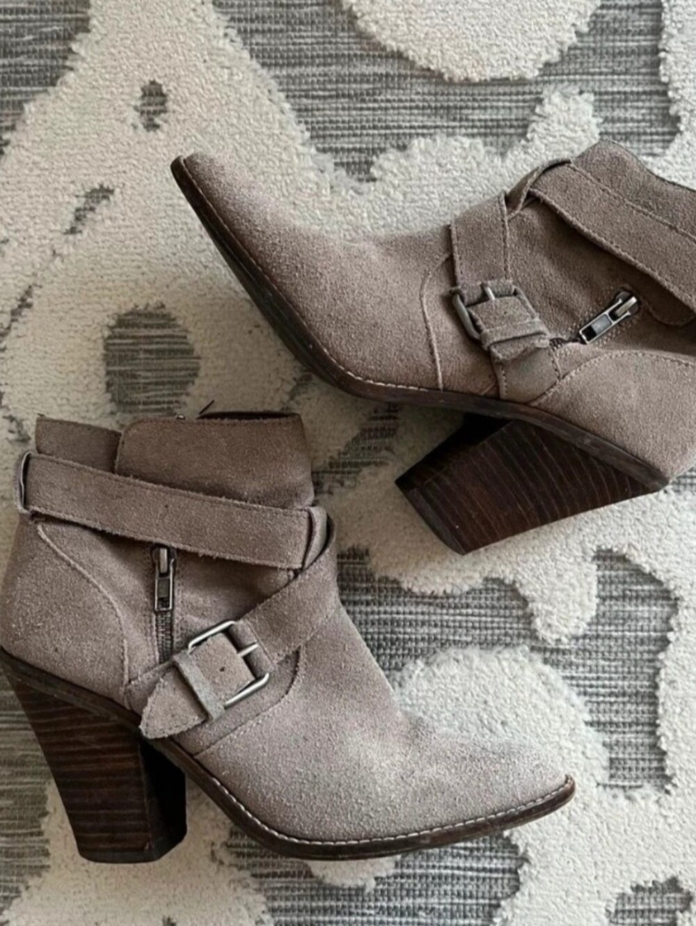 Women’s Nine West Suede Ankle Booties with Buckle Detail - Taupe 8.5
